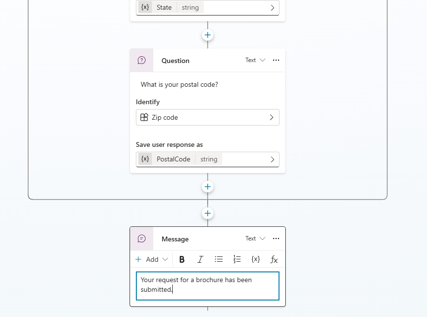 A screenshot showing adding the message node as mentioned in the text
