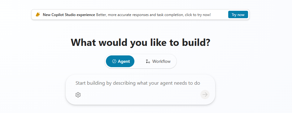Try now banner on the previous experience Home returns you to the new experience
