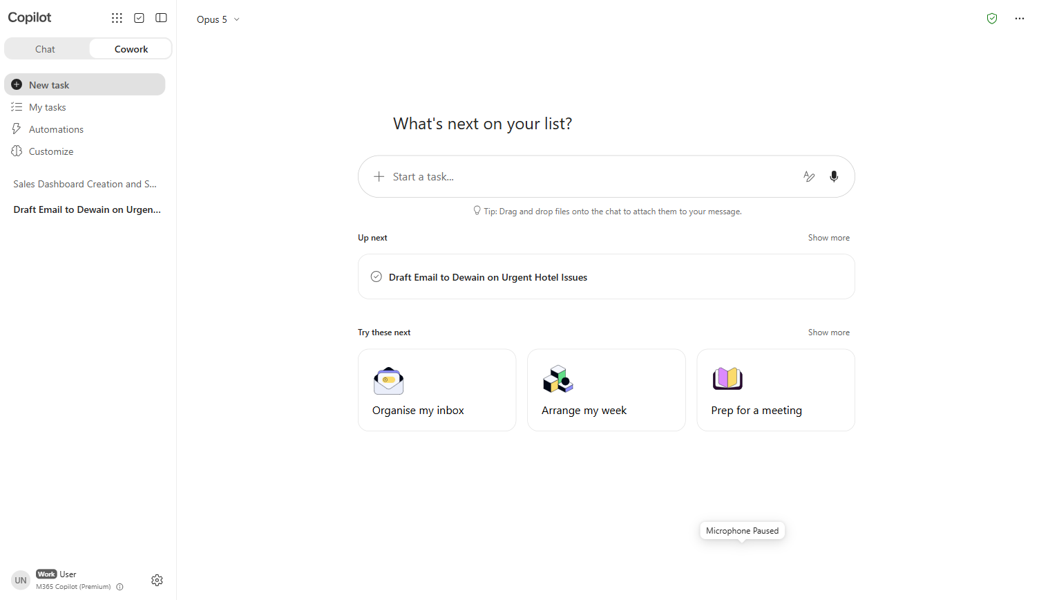 The Cowork surface in Microsoft 365 Copilot