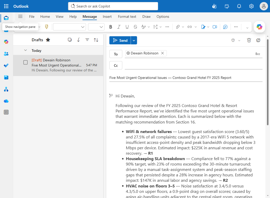 Cowork's draft email open in Outlook
