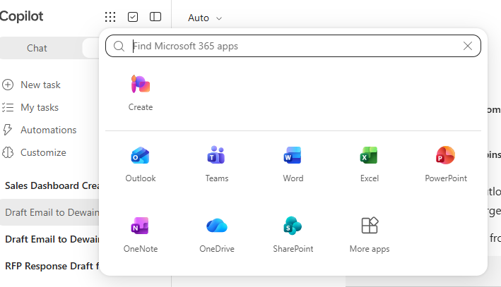 M365 app launcher with Outlook highlighted