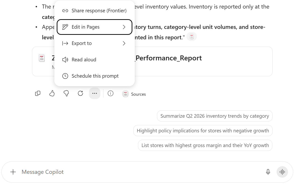 Edit the Copilot response in Pages
