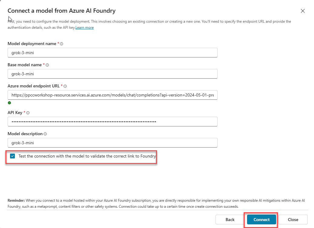 Model connection details
