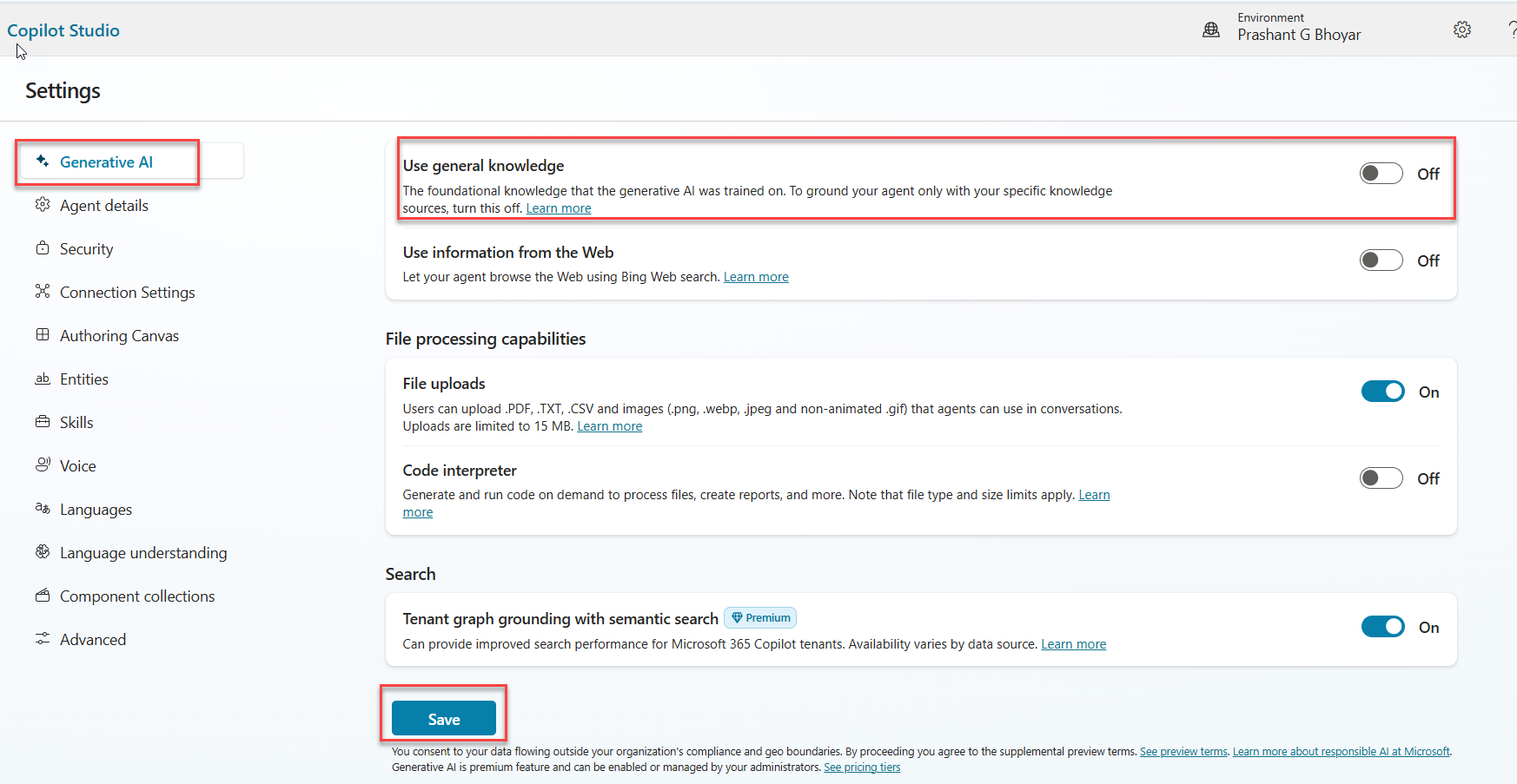 Turn off General Knowledge