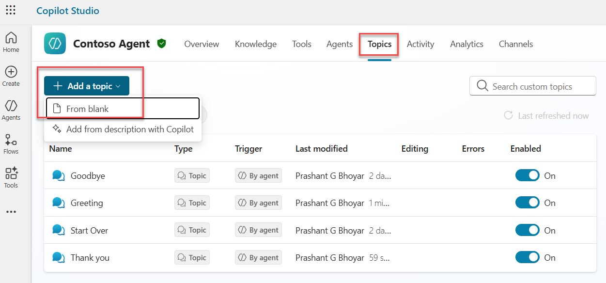 Add topic from blank