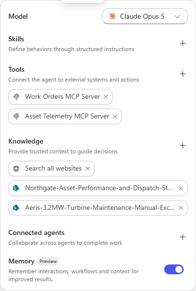 The agent with both knowledge documents and both tools attached