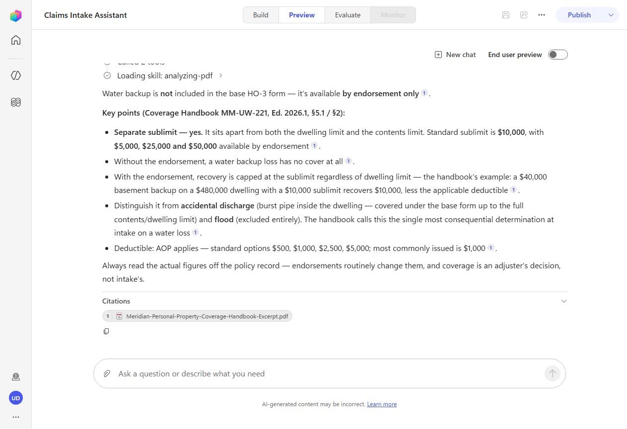 A coverage question answered from knowledge, with the skill never loading