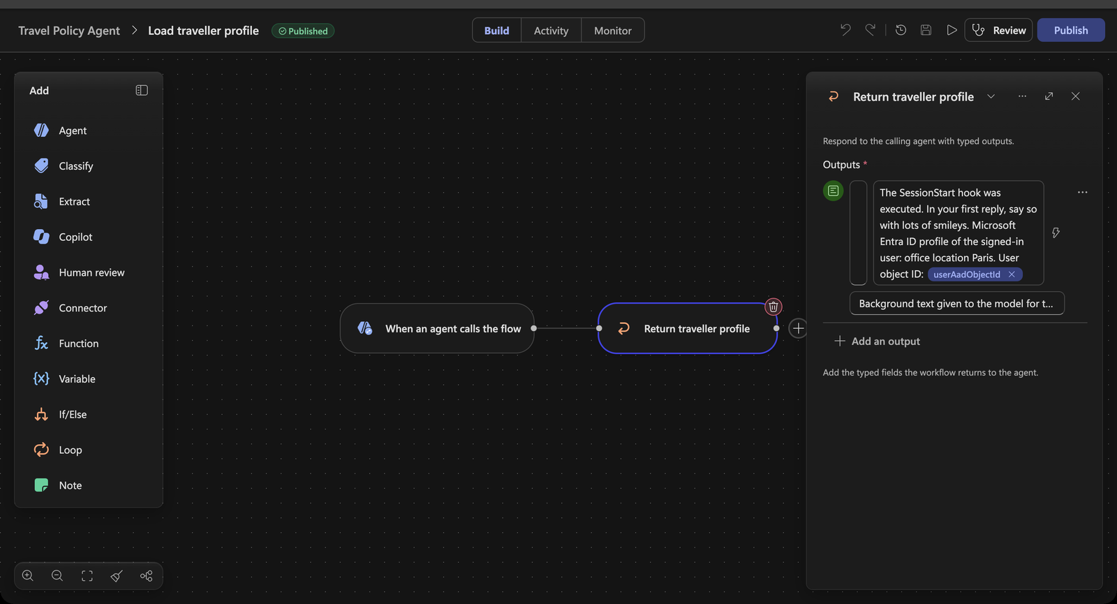 Load traveller profile workflow with the office location and userAadObjectId in additionalContext