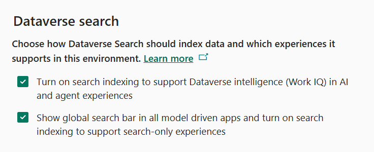 Dataverse Search Settings
