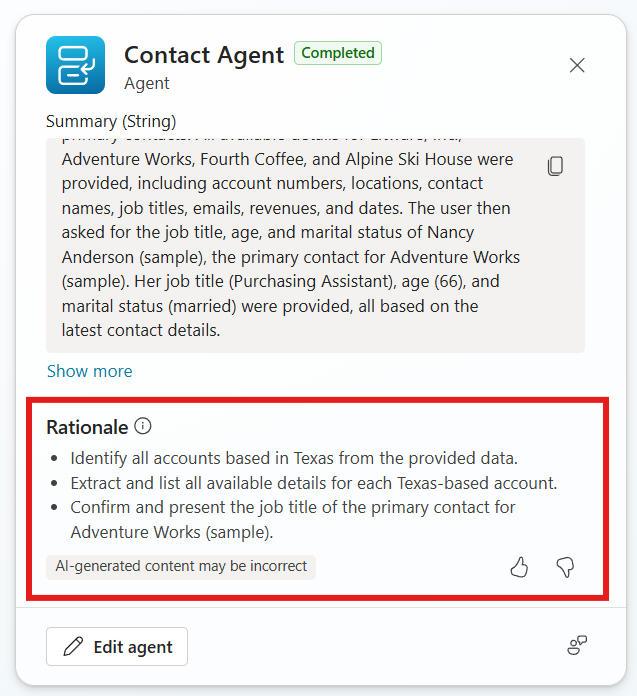 Activity tracker — Get rationale showing planner's plan in plain language