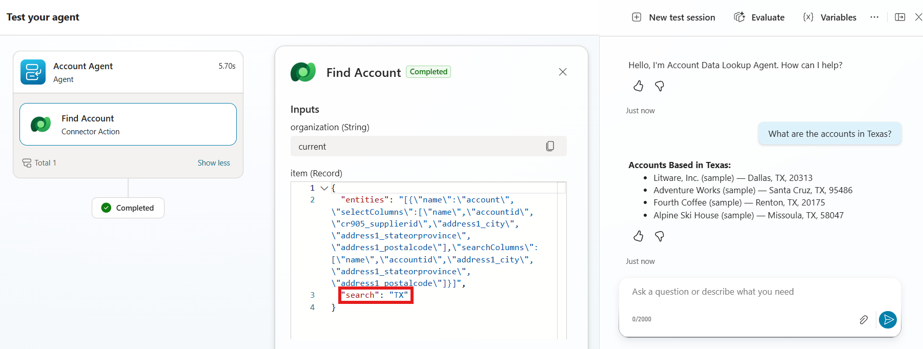 Activity tracker — Find Account input shows search: TX