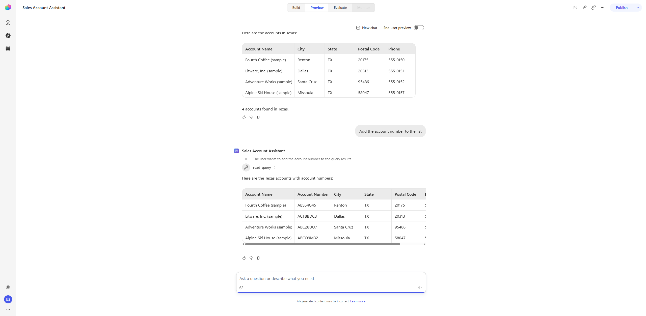 Reasoning loop – account number added from context