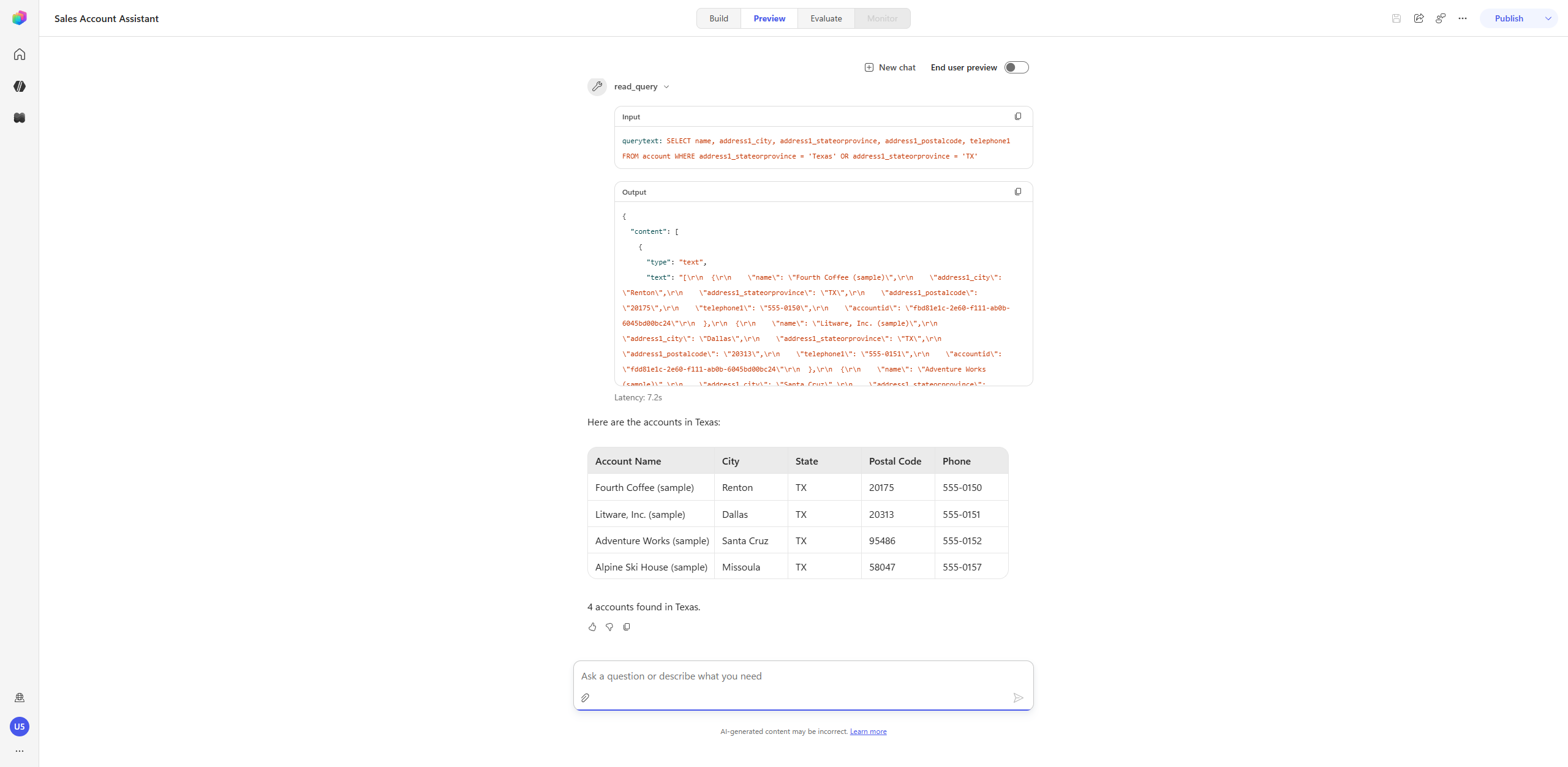 Expanded train-of-thought step – read_query parameters + result