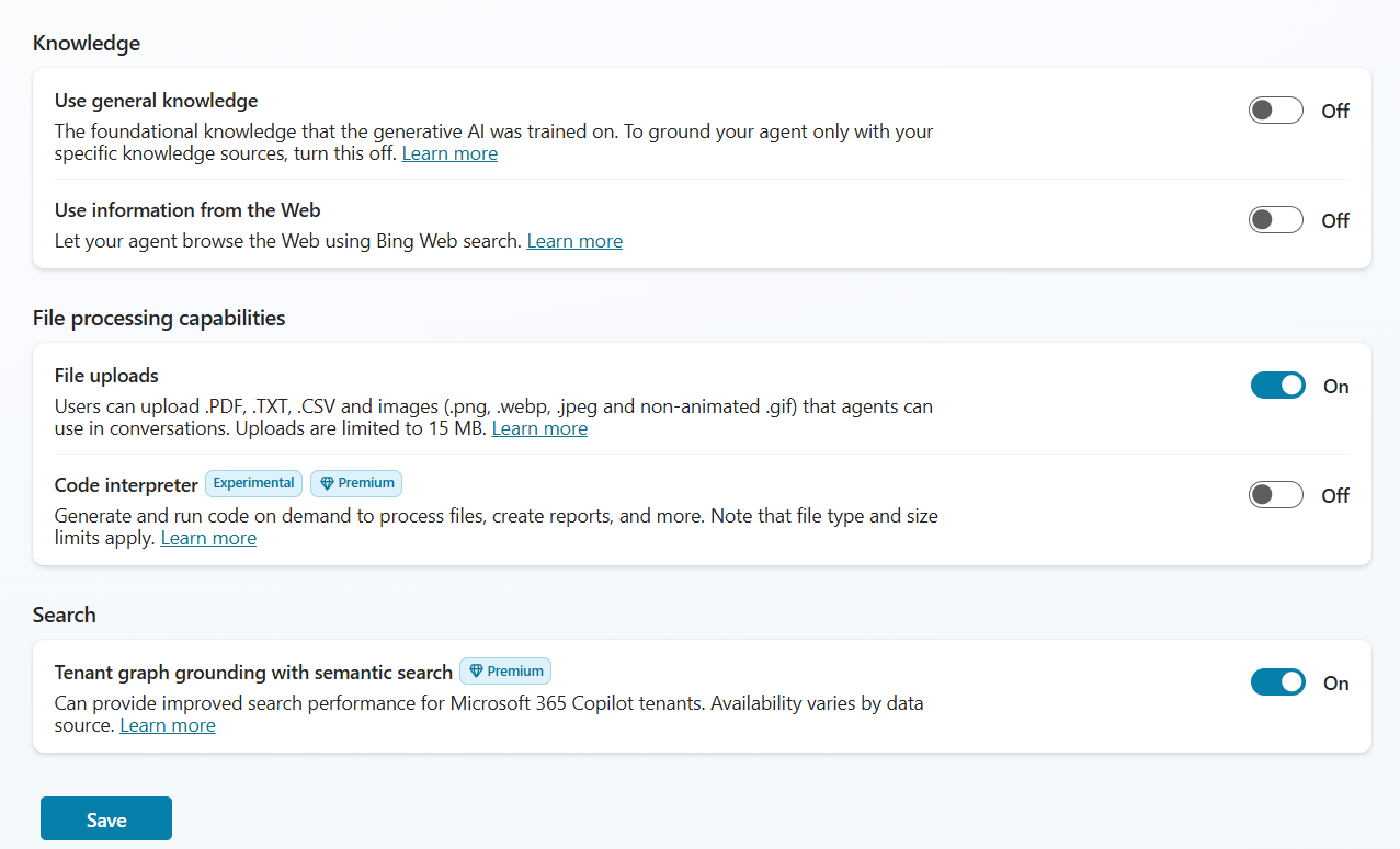 Turn off Model and Web Knowledge