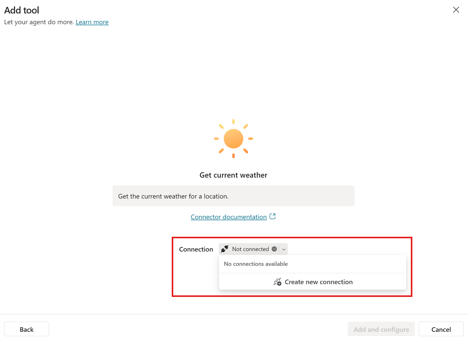 Get current weather — Create new connection