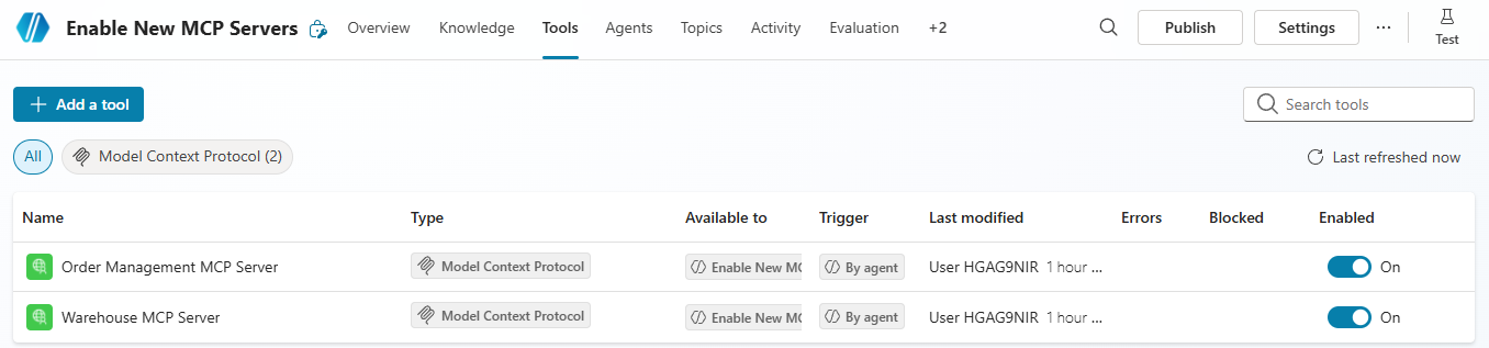 Both MCP servers added to the classic agent