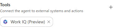 Work IQ (Preview) attached under the Tools section