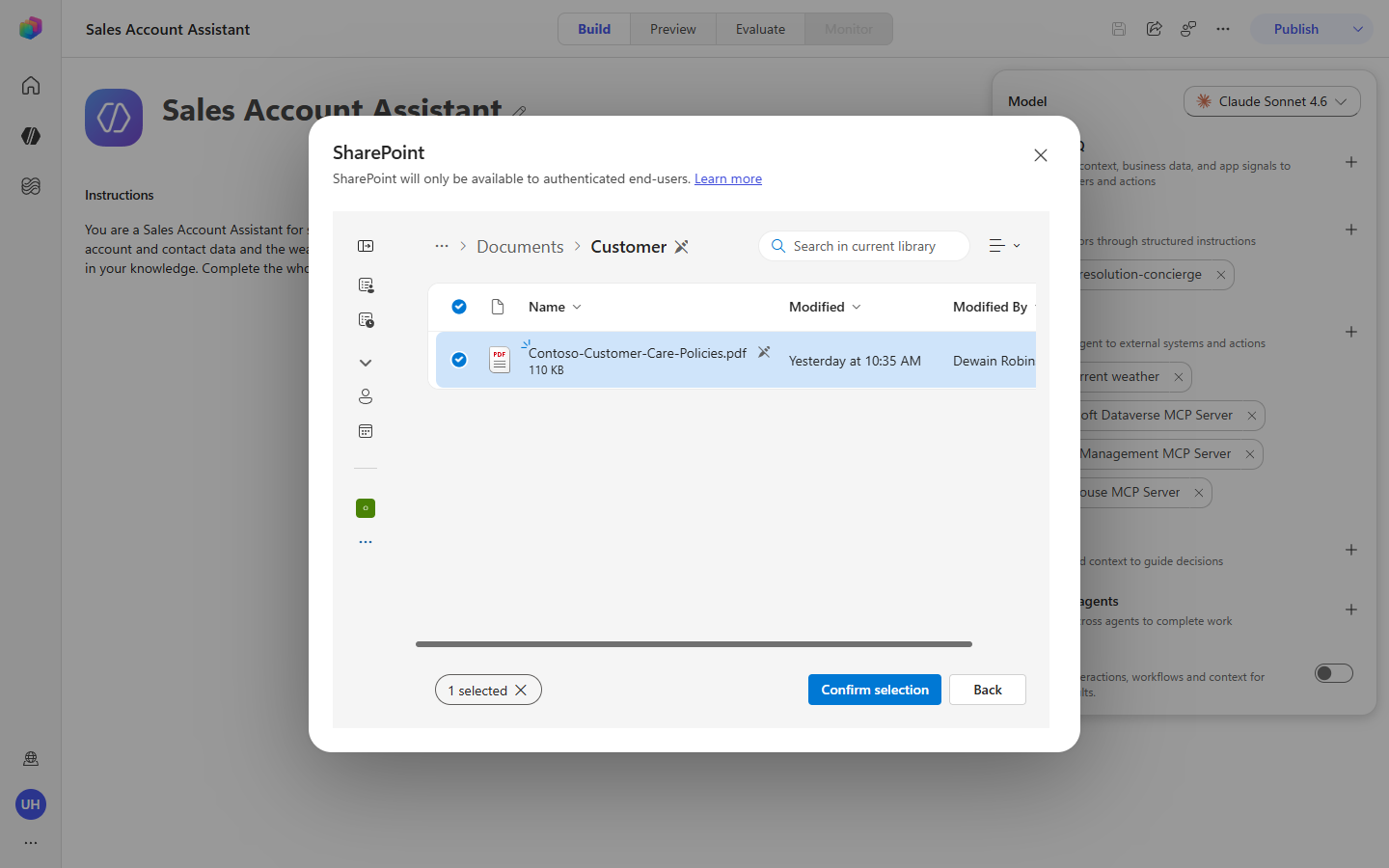 Select the Customer Care policy from the Customer folder