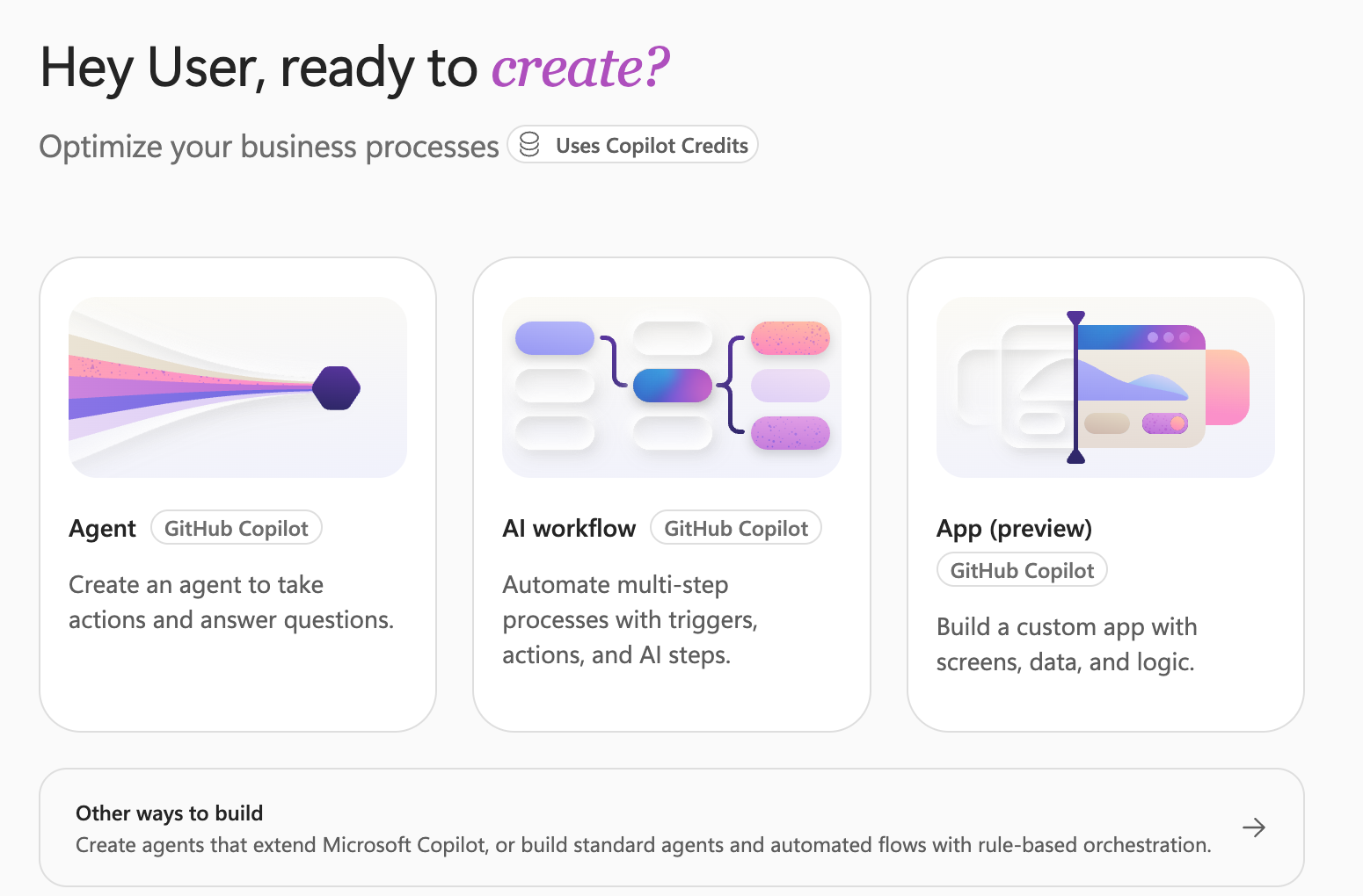 The Home page AI workflow creation card