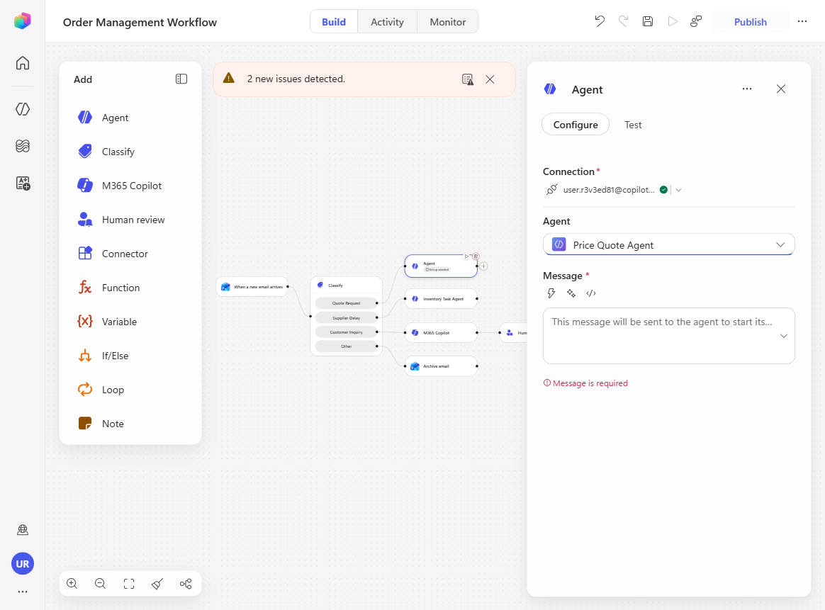 The Quote Request branch agent selector showing Price Quote Agent