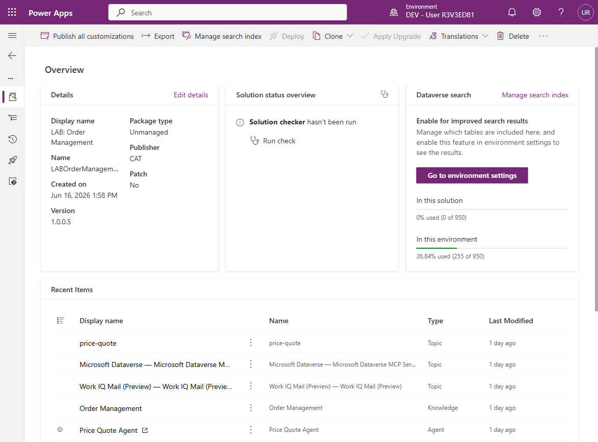 The LAB: Order Management solution in Power Apps