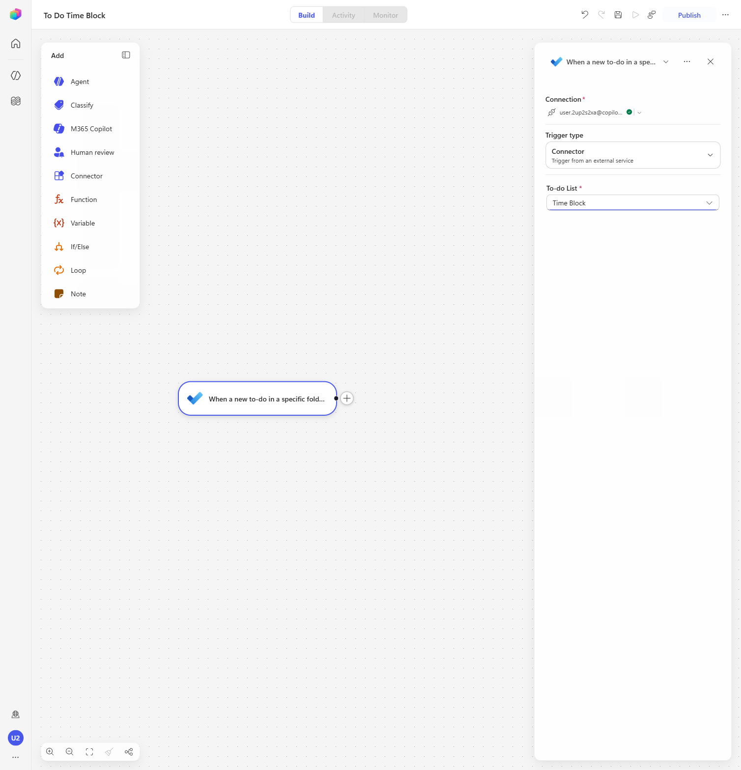The To Do Time Block workflow with its trigger configured