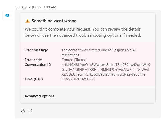 On Error card in Teams