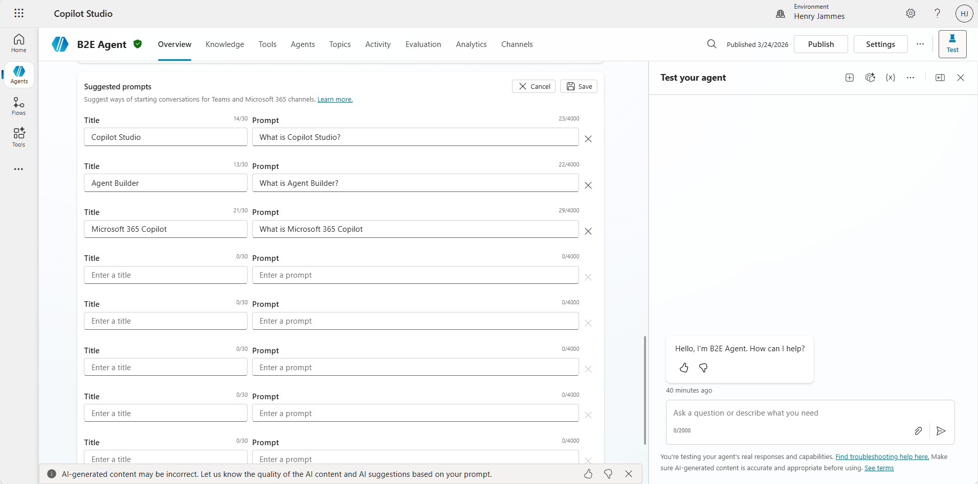 Suggested prompts configuration