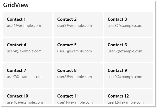 GridView with contact cards