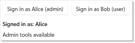 Account menu and admin panel driven by the same user context