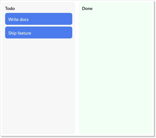 Typed kanban drag-and-drop columns with move-on-confirmation