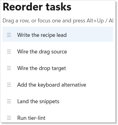 Reorderable list with a dragged row in flight