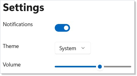 Settings page