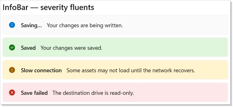 Four InfoBar severities stacked