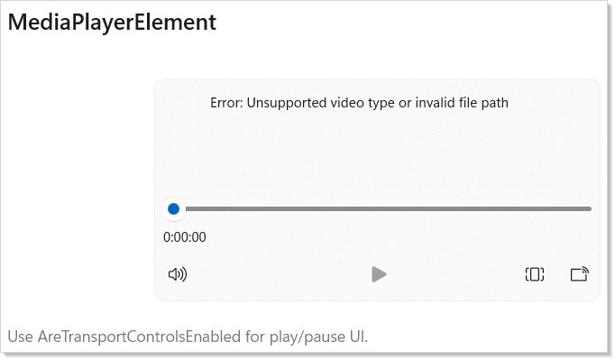 MediaPlayerElement with transport controls