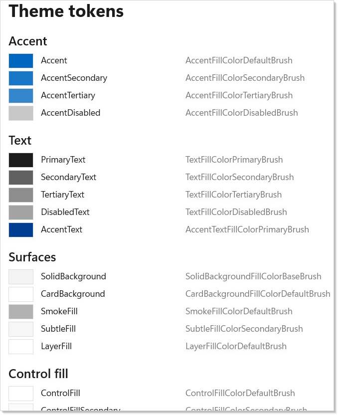 Token swatches — light theme