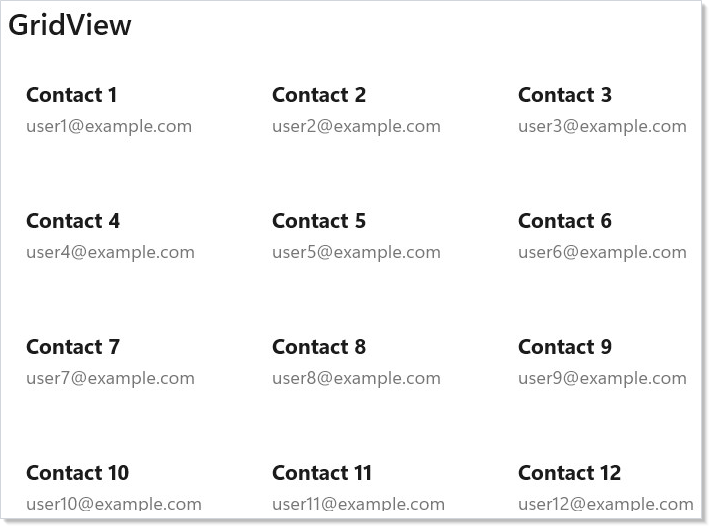 GridView with contact cards
