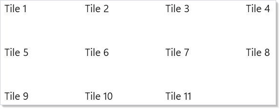 WrapGrid auto-flowing 11 tiles into 4-column rows