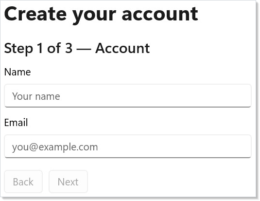 Multi-step form, step one