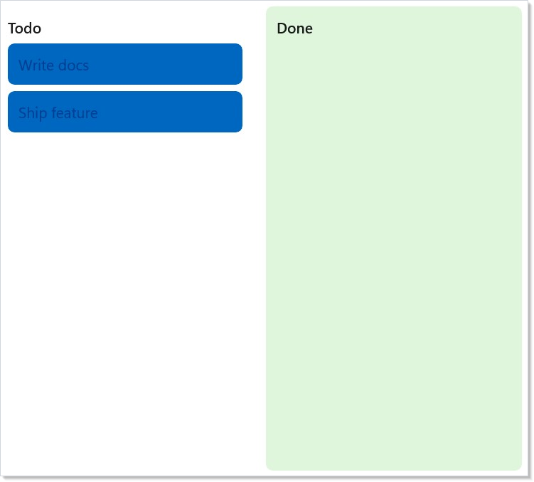 Typed kanban drag-and-drop columns with move-on-confirmation