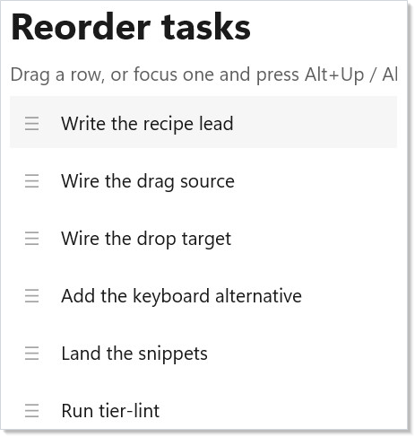 Reorderable list with a dragged row in flight