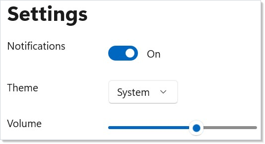 Settings page