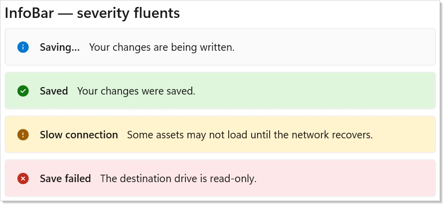 Four InfoBar severities stacked