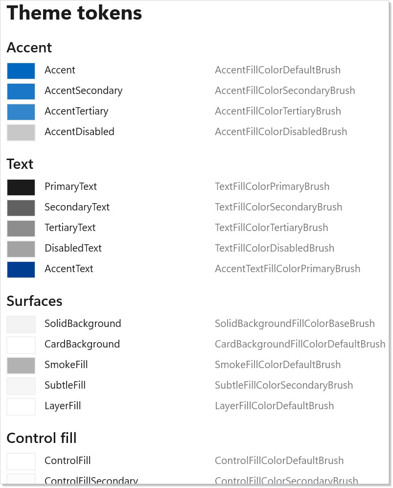 Token swatches — dark theme