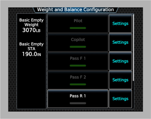 GTC Weight and Balance Configuration Page