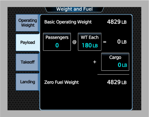 GTC Weight and Fuel Page