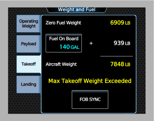GTC Weight and Fuel Page Alert