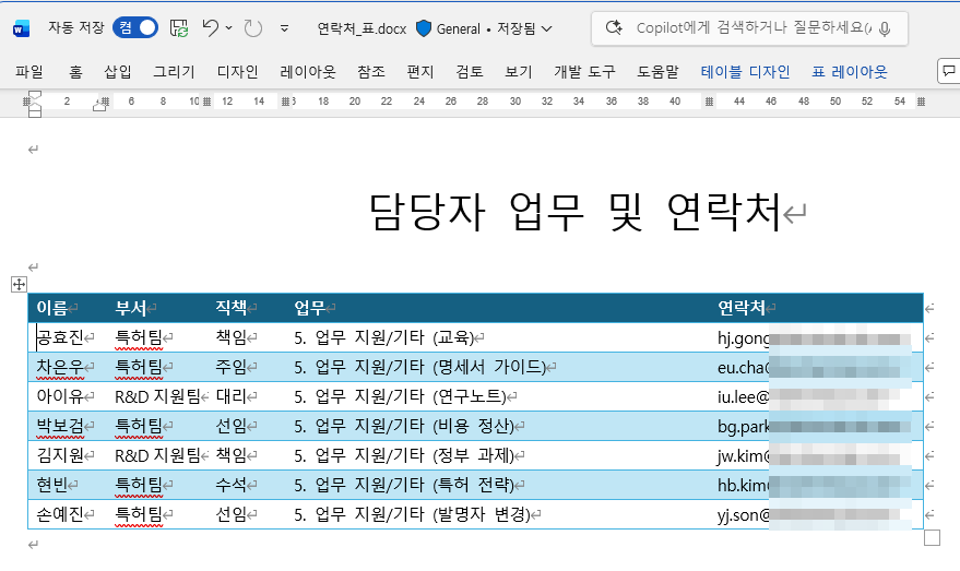 5가지 워드 문서 유형 예시