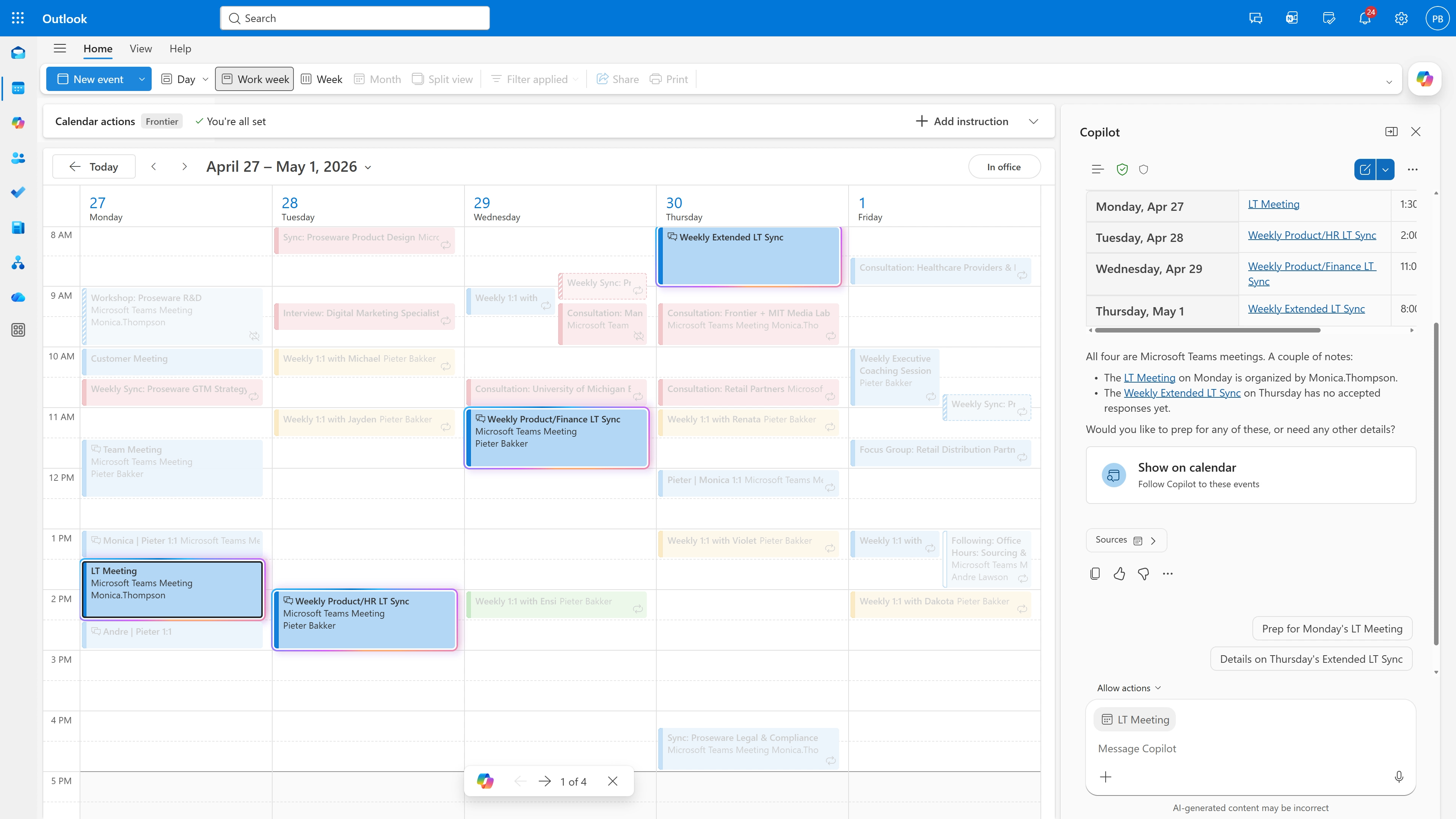 Outlook Copilot agentic experiences