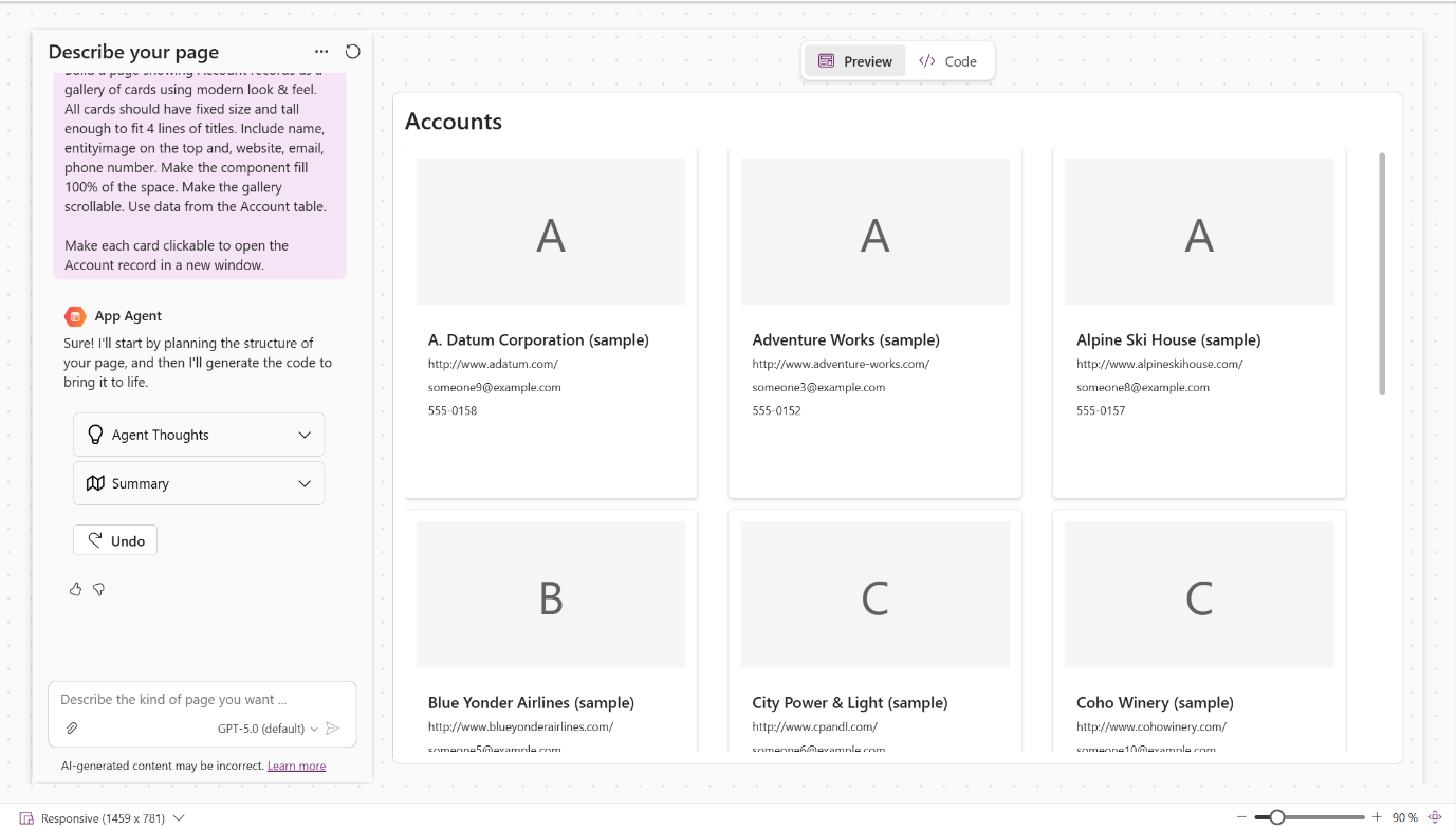 Power Apps generative pages